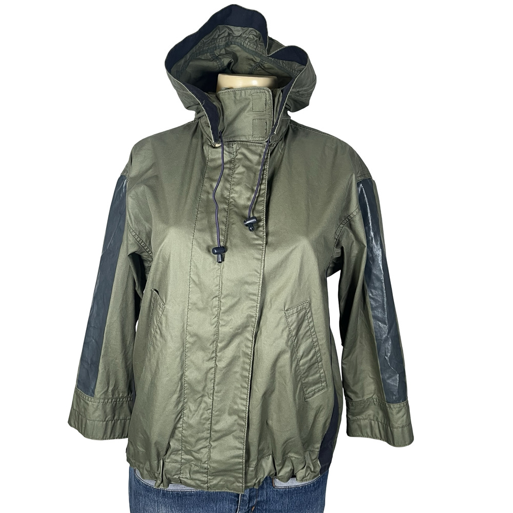 J Crew Jacket Womens XXS Green Cotton Hooded Anorak Drawstring Waist Lightweight